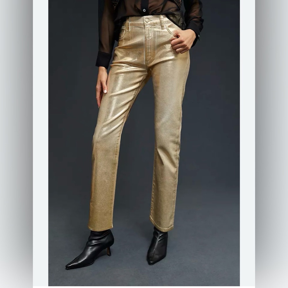 NWT size 31 Joe's Jeans Metallic The Luna High Rise Cigarette Ankle gold jeans